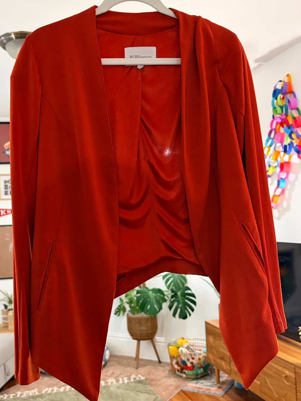 BCBGMaxAzria Red Draped Open-Front Blazer